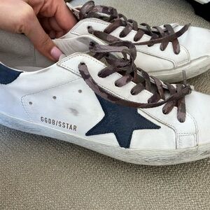 Golden Goose White Sneakers with Navy Star